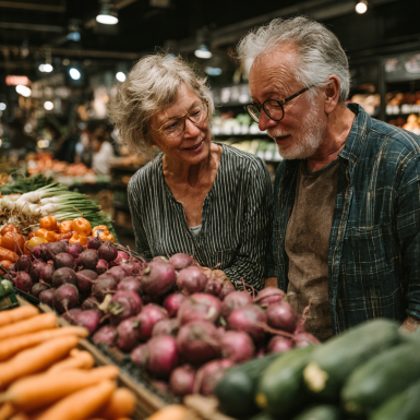Старші люди насолоджуються здоровою їжею